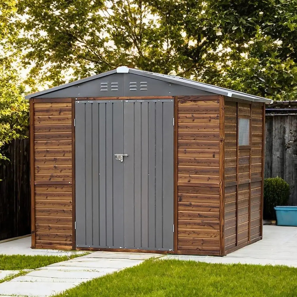 YTYIN Outdoor Storage Shed Iron Wood Cedar Panels Metal Roof