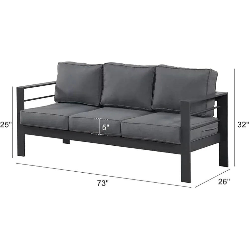Outdoor Aluminum Patio Sofa 3-Seater All-Weather Couch