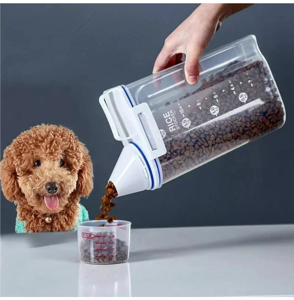 Pet Food Storage Pail With Measuring Cup Moisture Proof Jar