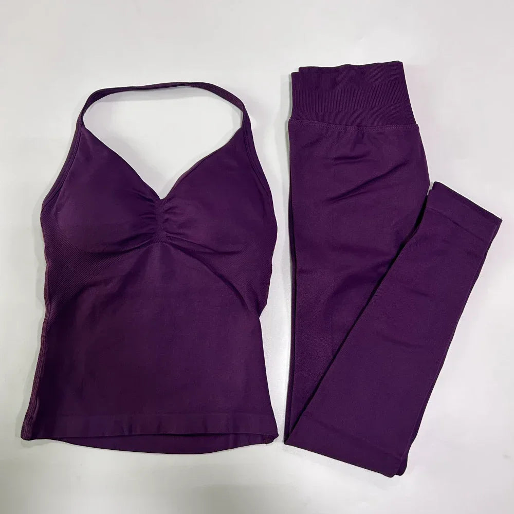 No Logo Seamless Gym Set Women High Waist Tank Tops