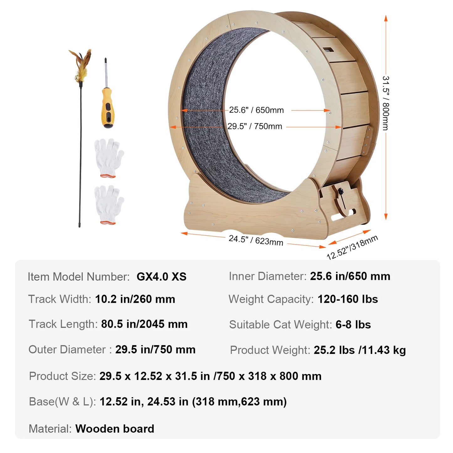 SucceBuy Wooden Cat Exercise Wheel For Indoor Cats With Detachable Carpet