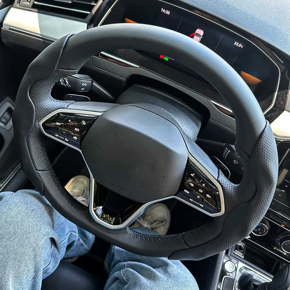 D Shaped Leather Steering Wheel Cover Anti Slip Ventilated Car Accessory