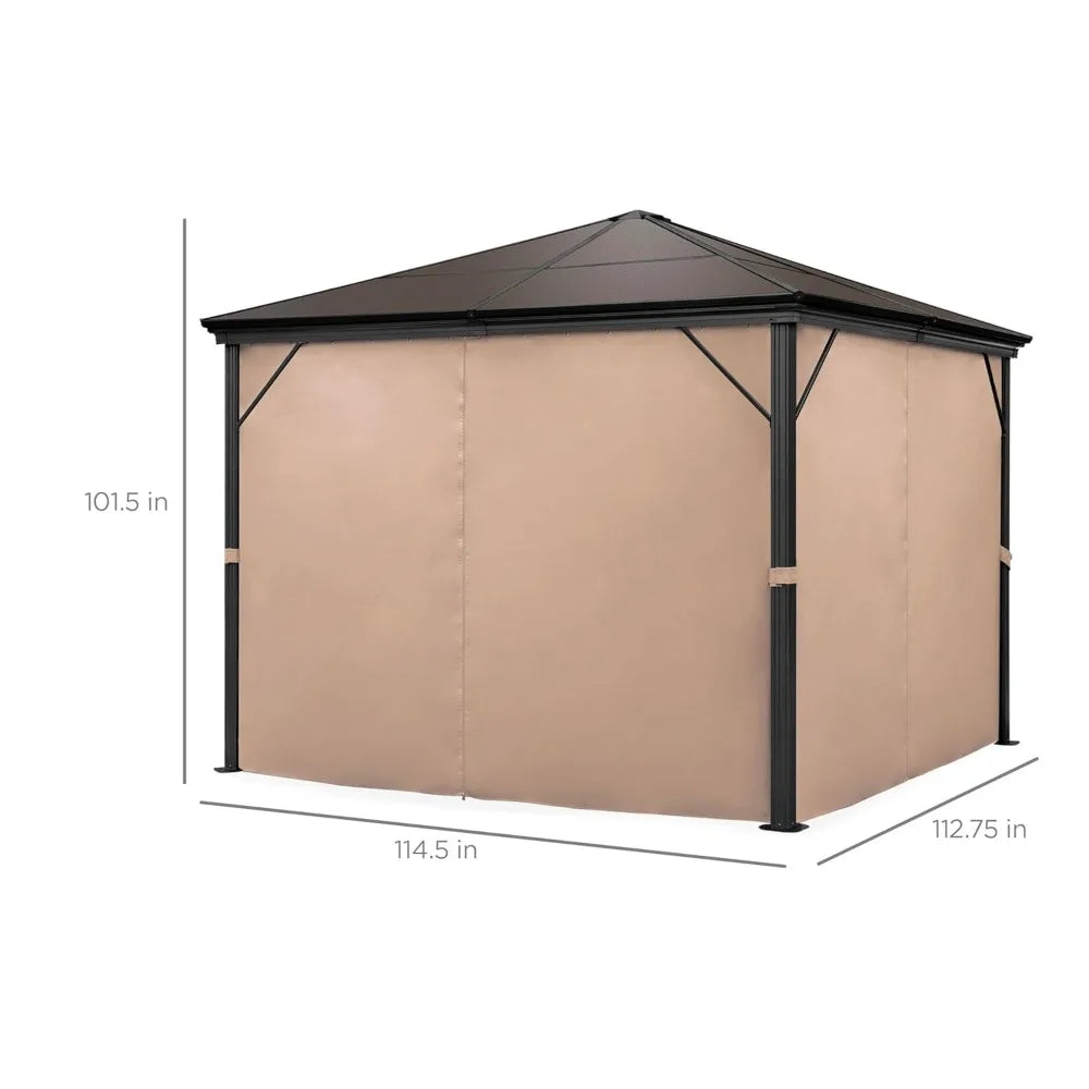 10x10ft Aluminum Hardtop Gazebo With Mosquito Netting And Curtains