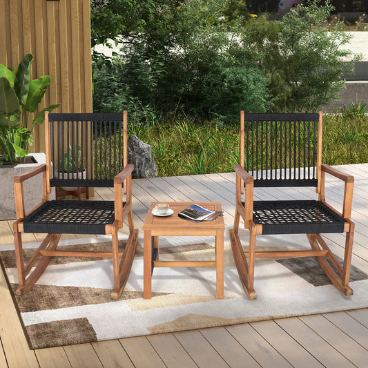 HOMASIS Patio Acacia Wood All Weather Rope Table And Chairs