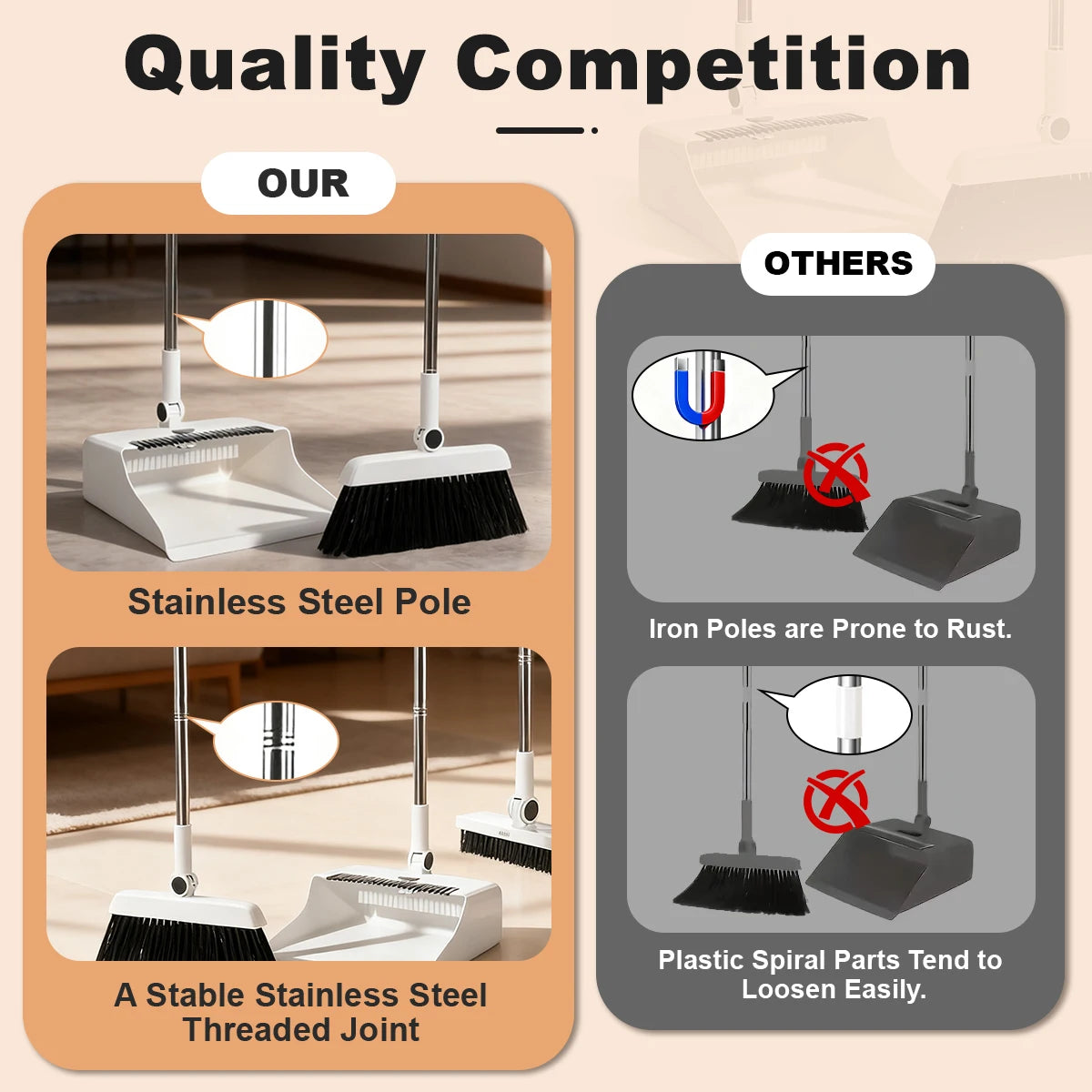 3in1 Broom Dustpan Set For Home Office School Dorm
