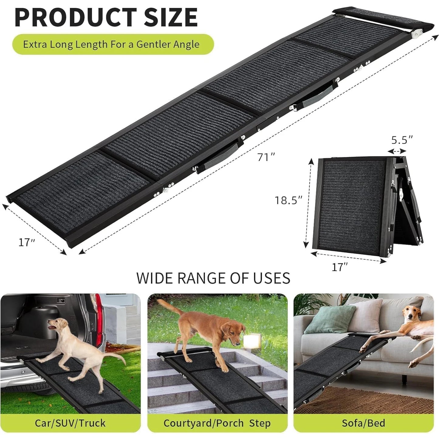 HiMISS Upgraded Foldable Car Ramp For Dogs With Non-Slip Surface
