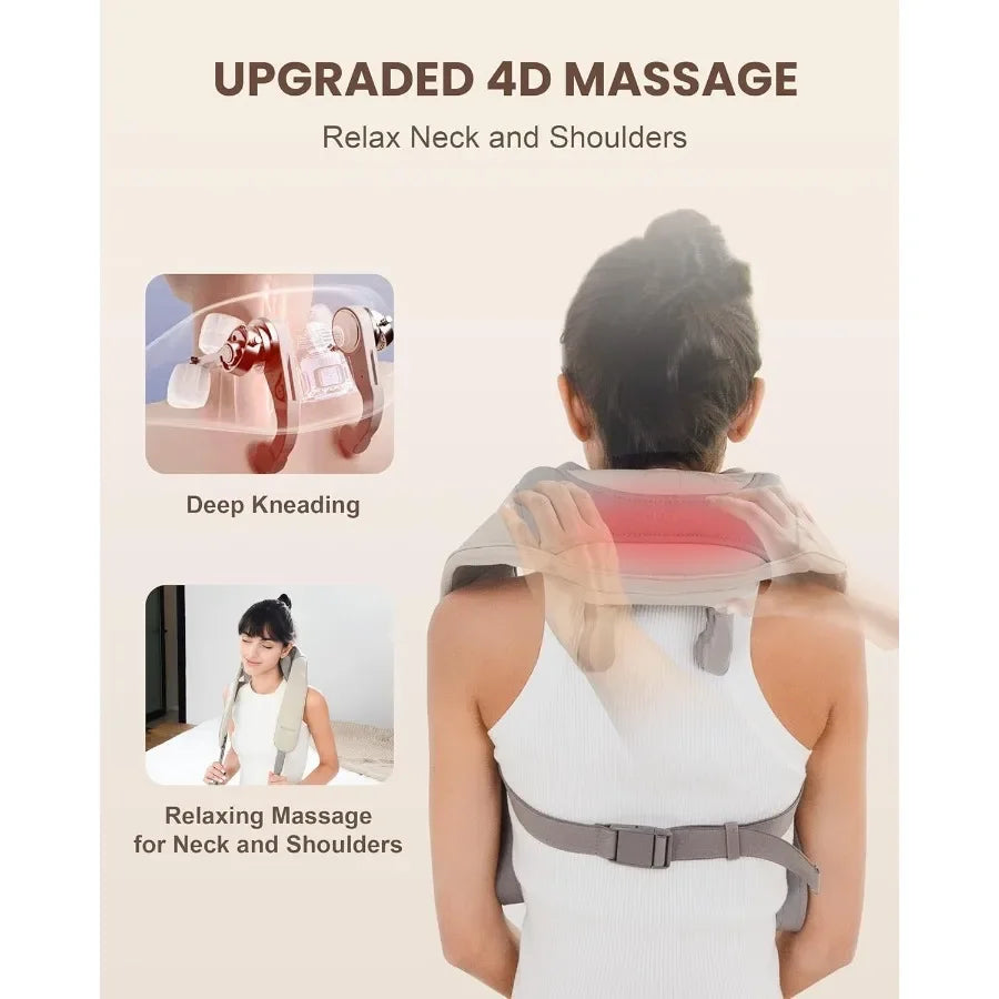 Cordless Neck Massager With Heat 4D Kneading Shiatsu