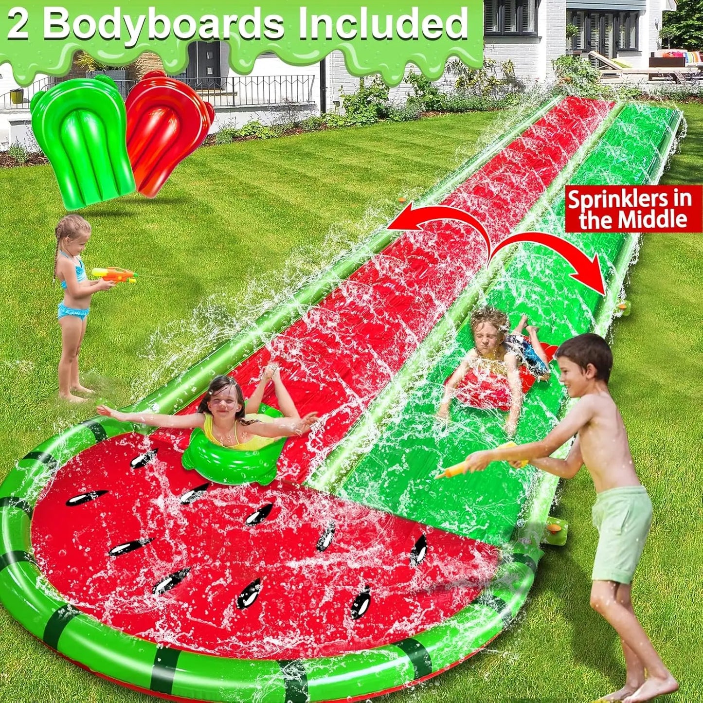 Watermelon Lawn Water Slide With Bodyboards For Kids And Adults