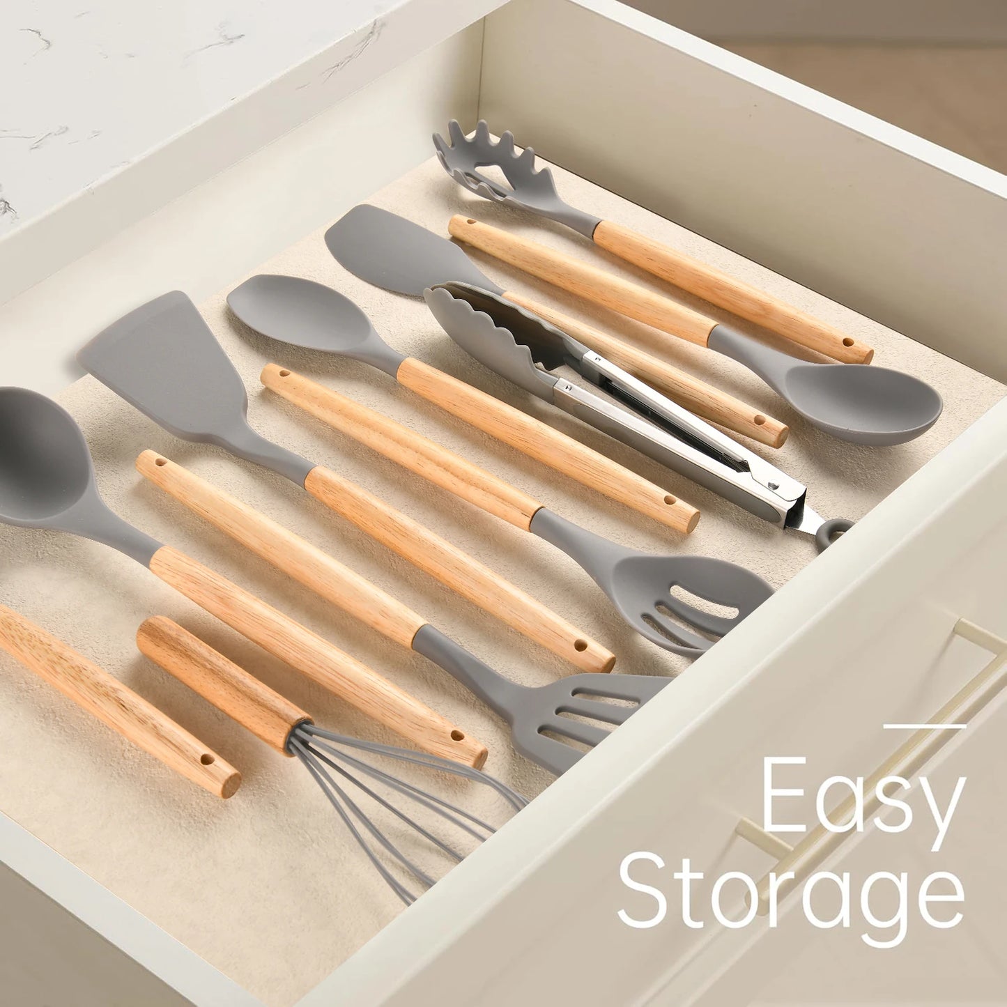KATISUN 12-Piece Non-Stick Silicone Utensils Set With Wooden Handles