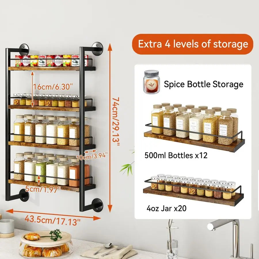 Spice Rack Wall Mount Organizer 4 Tier Kitchen Storage