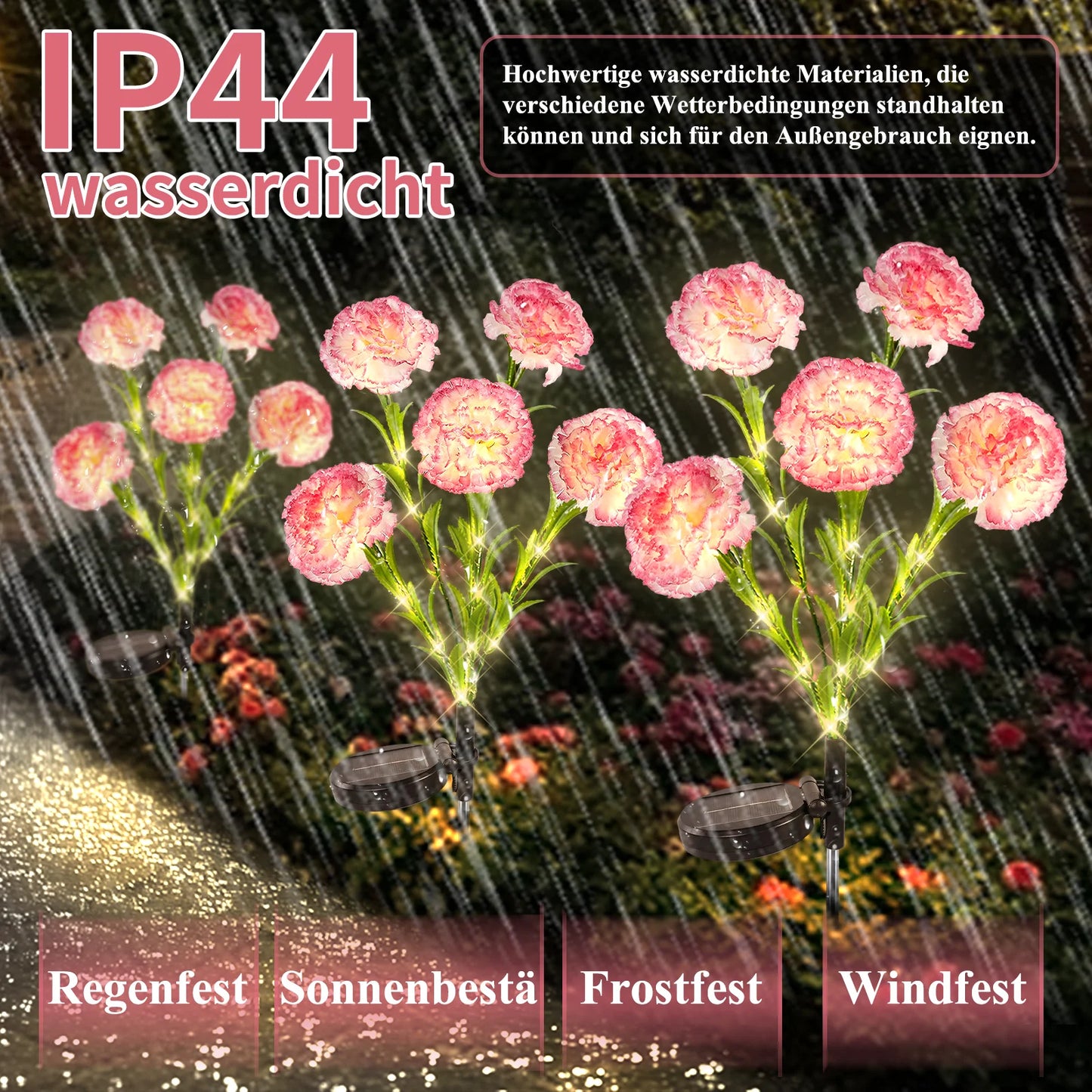 Waterproof LED Carnation Solar Lights For Outdoor Landscape Garden Decor