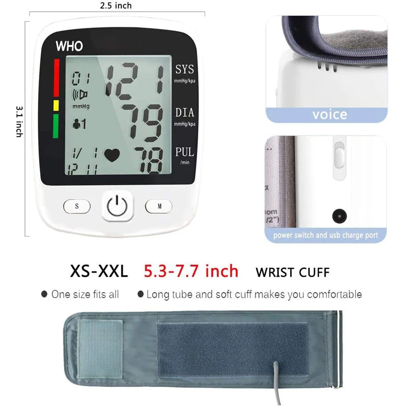 TAKRO Digital Rechargeable Wrist Blood Pressure Monitor With LCD Memory