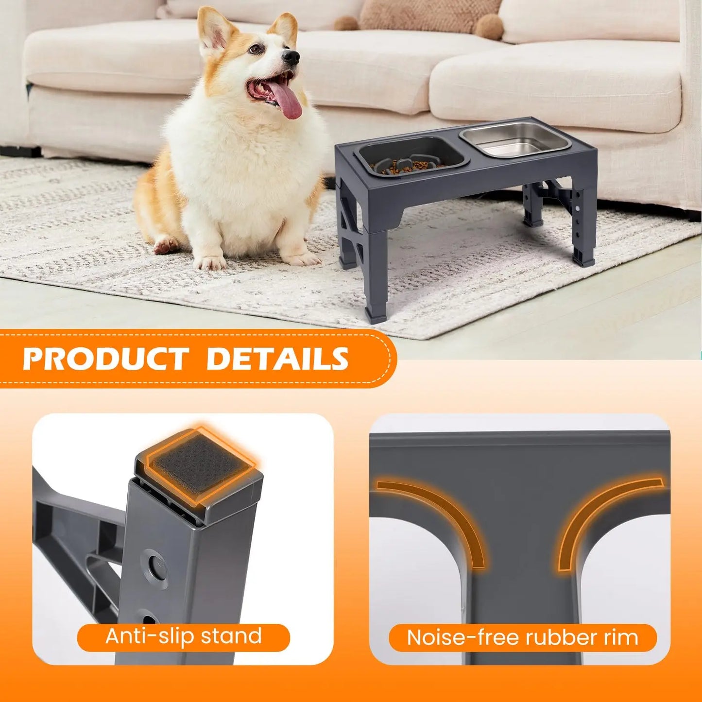 Elevated Slow Feeder Dog Bowls With Foldable Stand Non Slip
