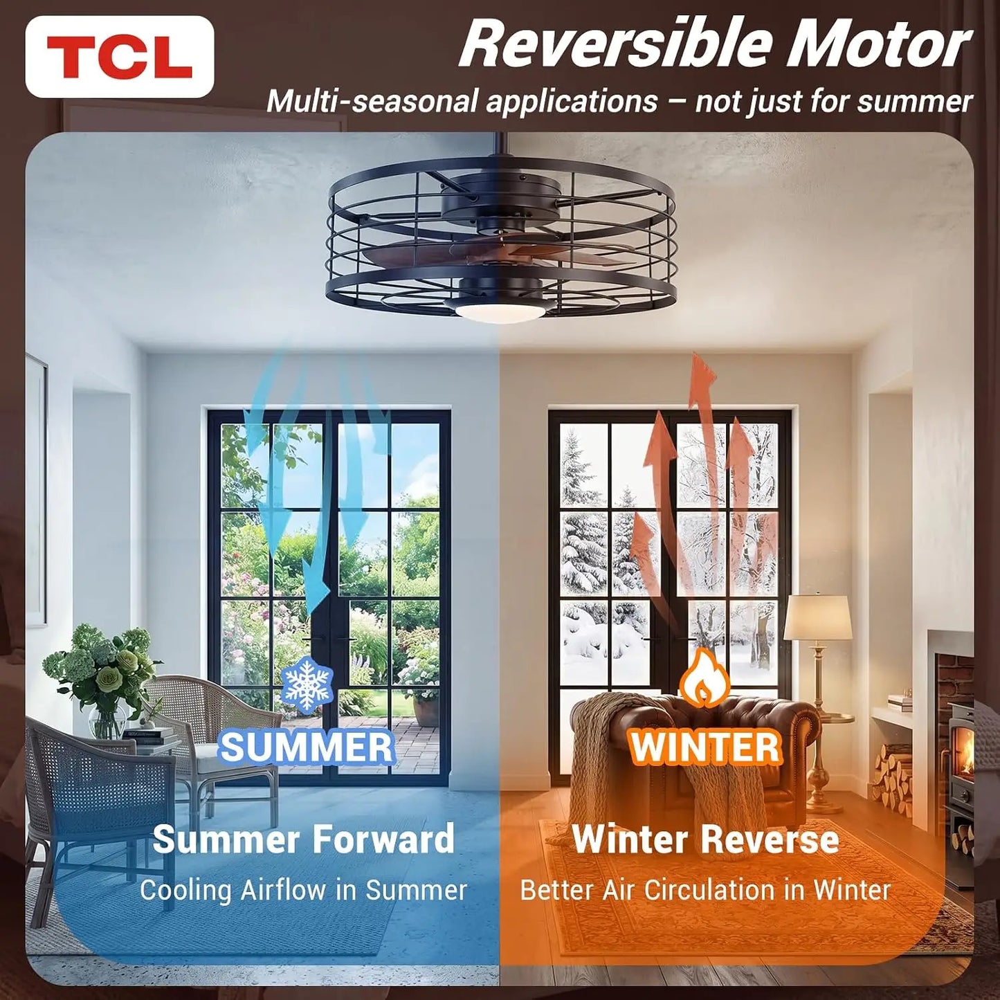 20 Inch Black Metal Cage Ceiling Fan with Light, 7 Blades, Remote Control, 6 Speeds, Dimmable LED, DC Motor, Noiseless for Patio, Porch, Gazebo