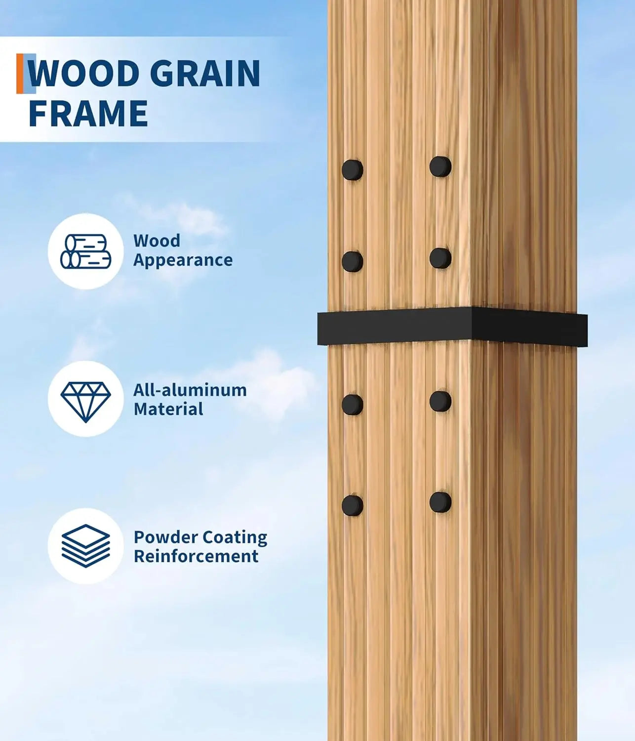 HiMISS Wood Grain Aluminum Pergola With Retractable Canopy UV Protection