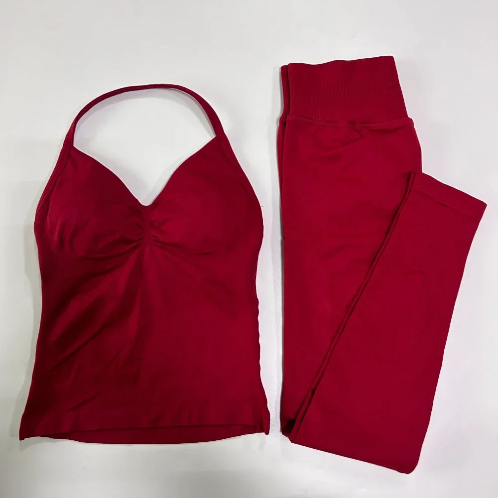 No Logo Seamless Gym Set Women High Waist Tank Tops