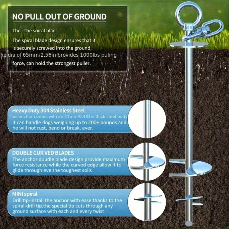 Dog Tie Out Cable And Stake With 360 Degree Swivel