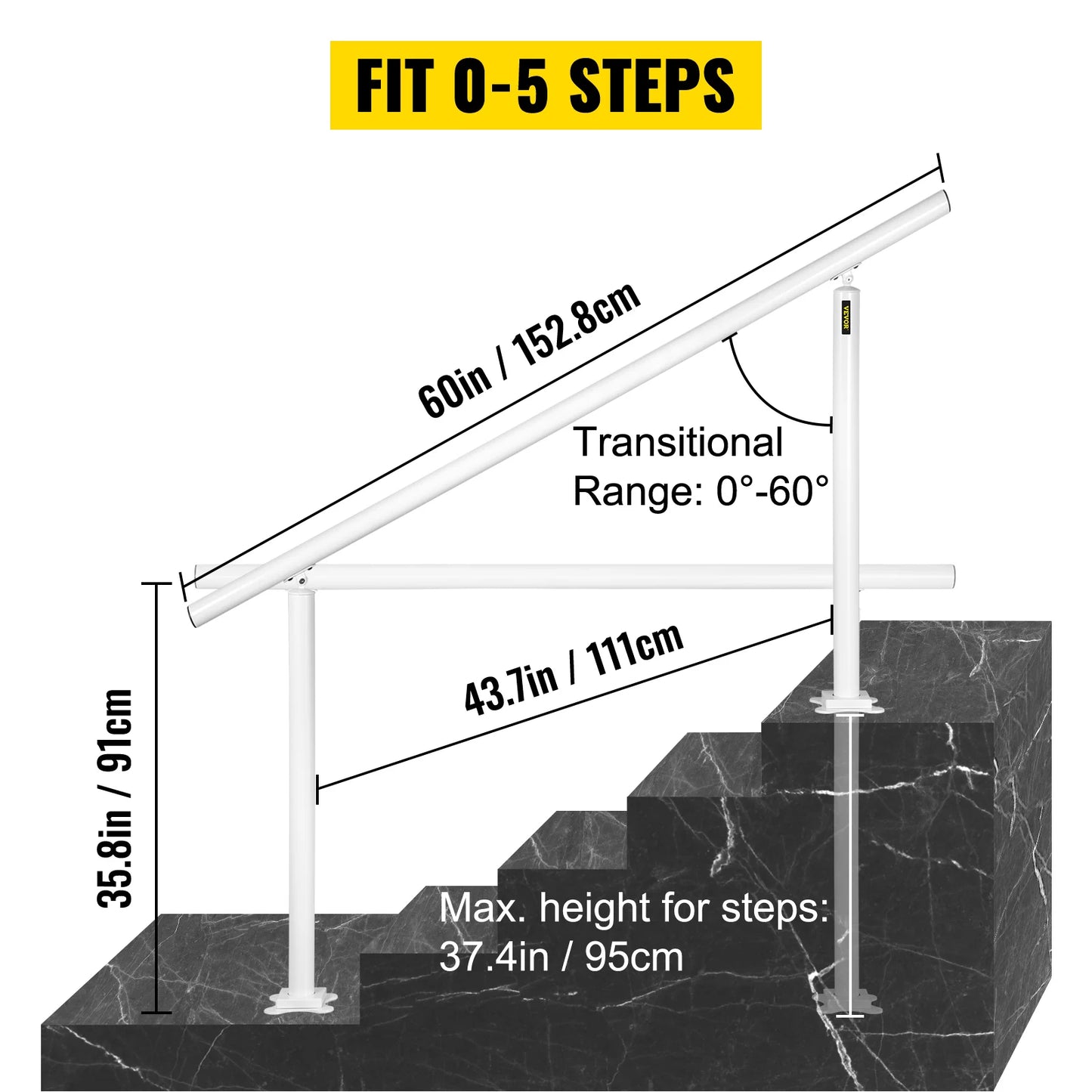 Outdoor Aluminum Handrail for Steps with Installation Kit