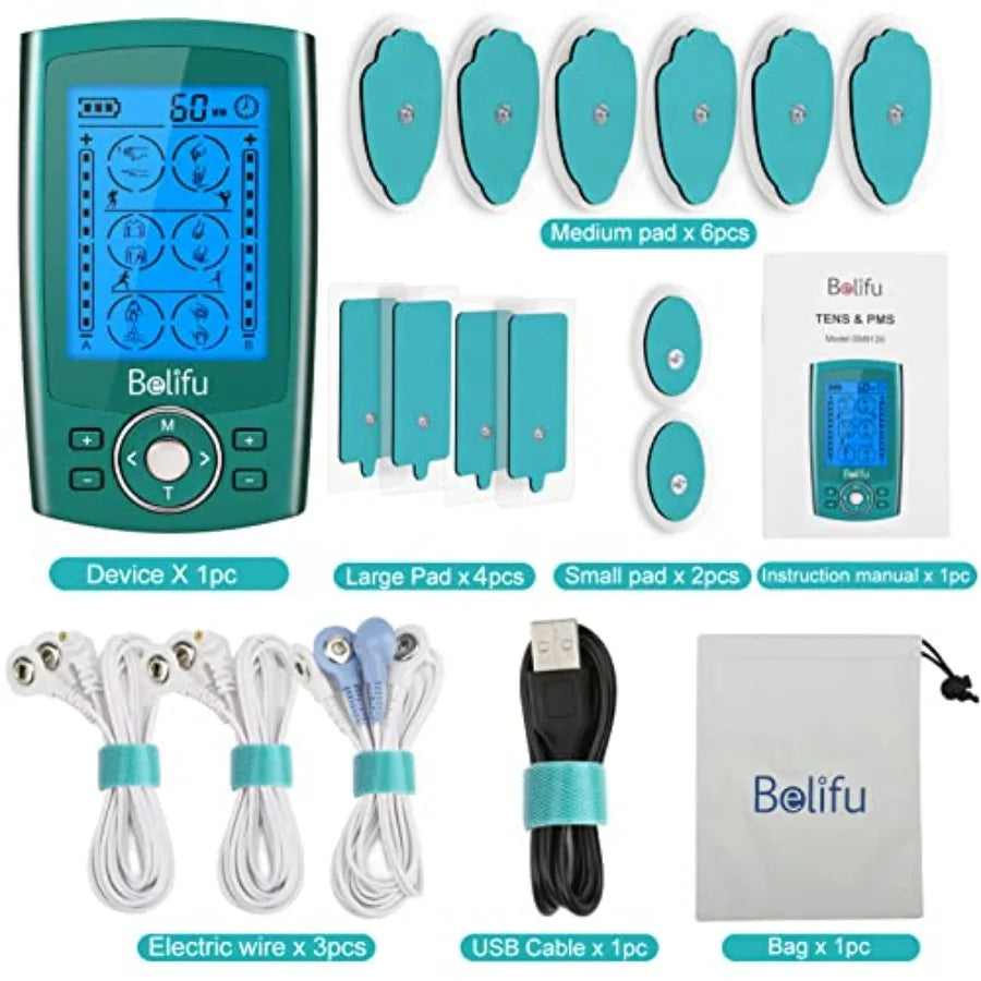 Dual Channel TENS EMS Unit With 12 Pads And 24 Modes Massager For Pain Relief