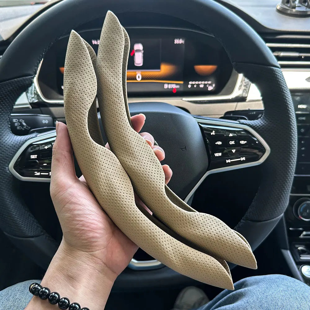 D Shaped Leather Steering Wheel Cover Anti Slip Ventilated Car Accessory