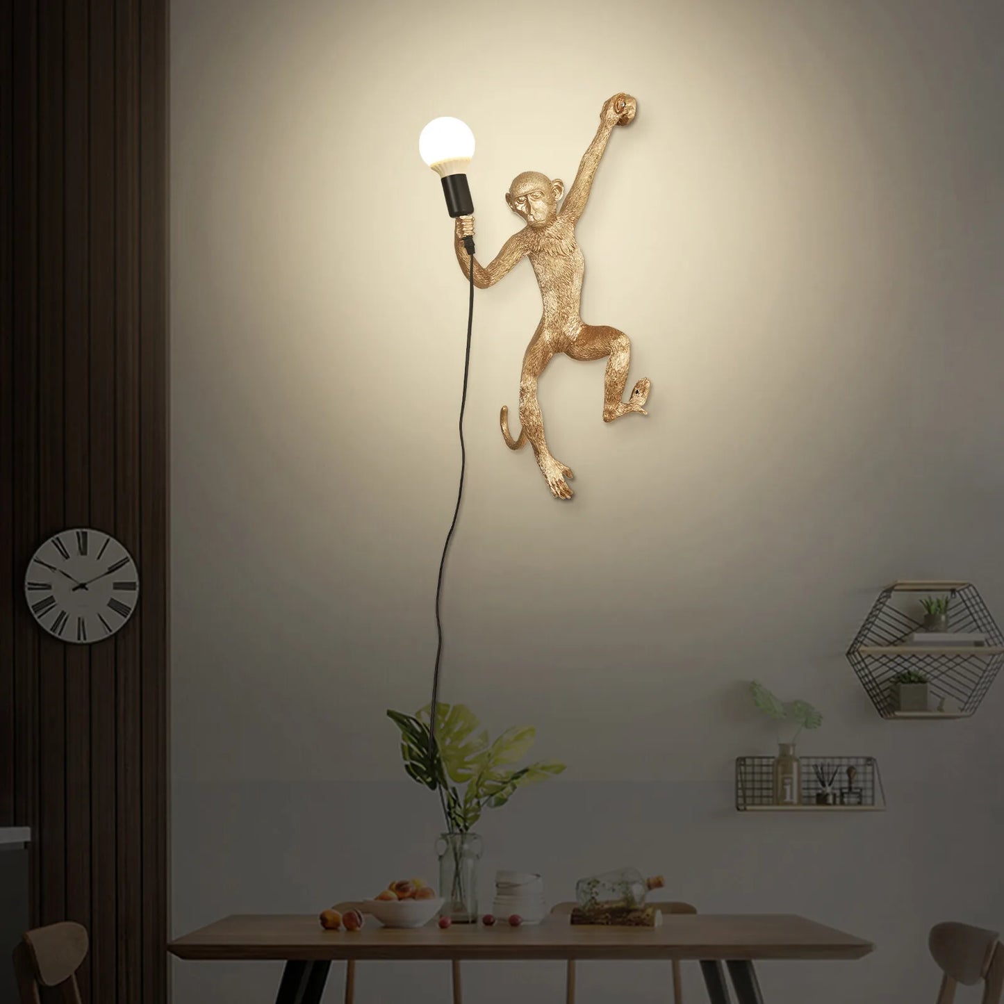 L12.6"x W12.6"x H26.7" Nordic Monkey Wall Sconces 1 Light Resin Wall-Mounted Lamp E27 for Bedroom, Living Room, Baby Room, Office,yoga Studio
