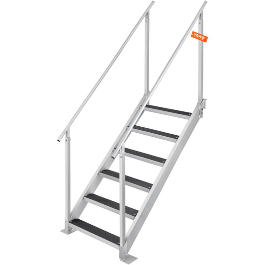 SucceBuy Dual Handrail Dock Ladder Aluminum With Rubber Mat