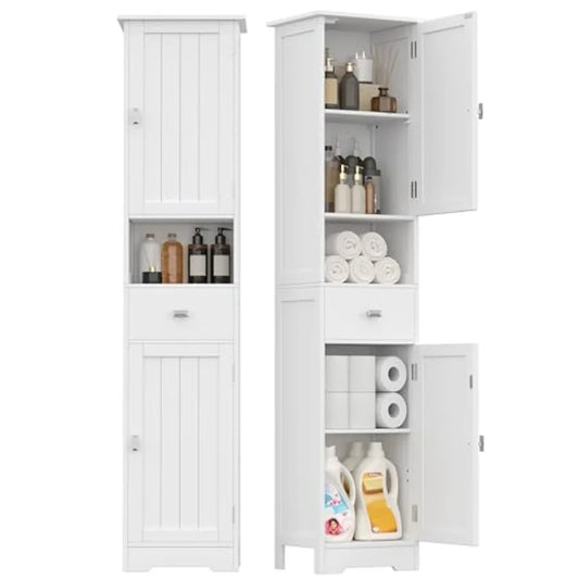 Tall Bathroom Storage Cabinet With Adjustable Shelves And Anti-Tip Design