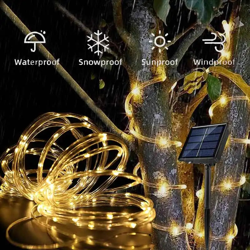 Solar Rope Lights Outdoor LED String For Garden Path Waterproof