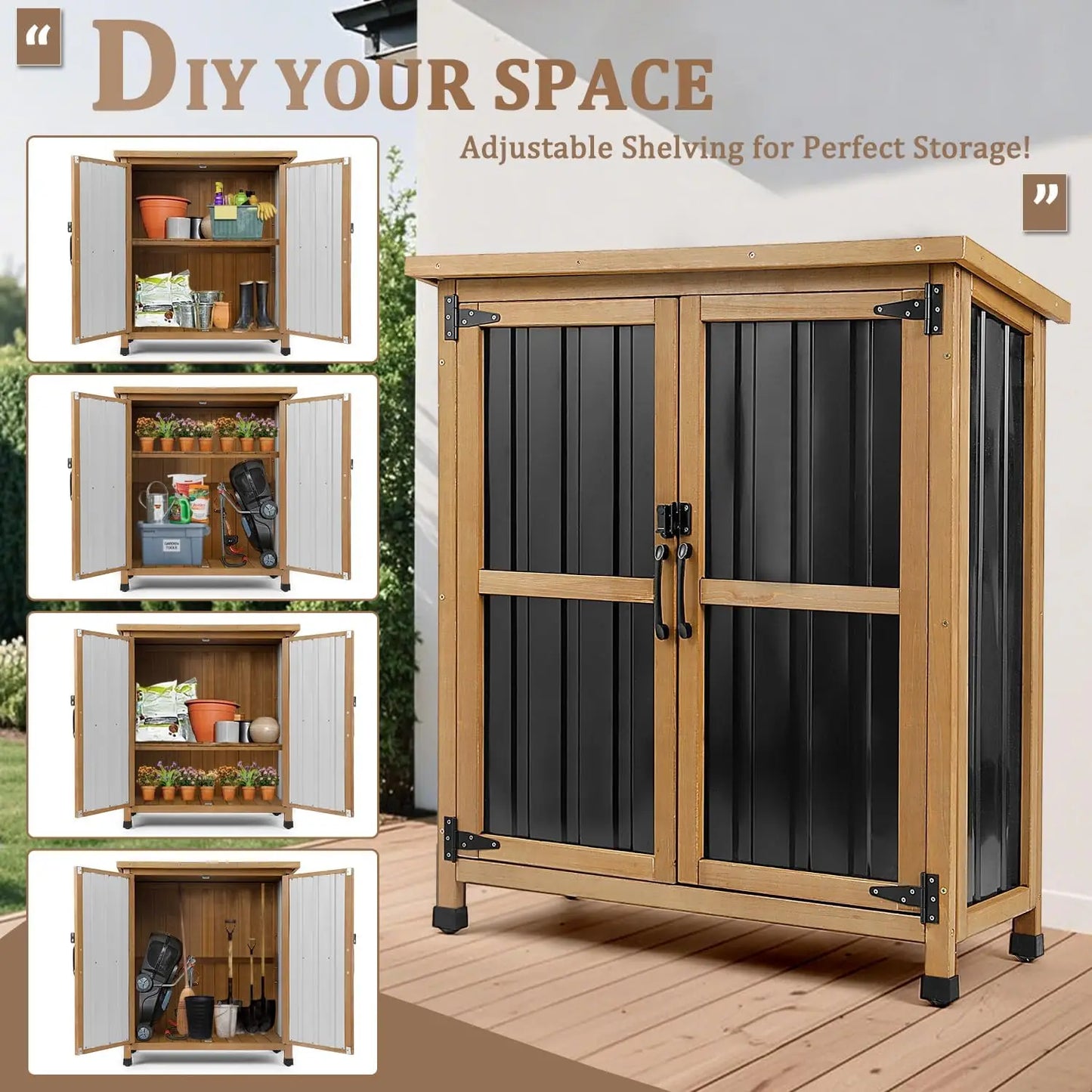 PetsCosset Outdoor Storage Shed Garden Cabinet Waterproof Sloped Roof