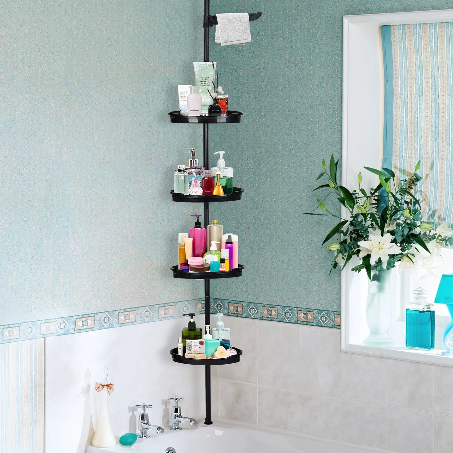HiMISS Corner Shower Caddy With Tension Pole 4-Tier Organizer
