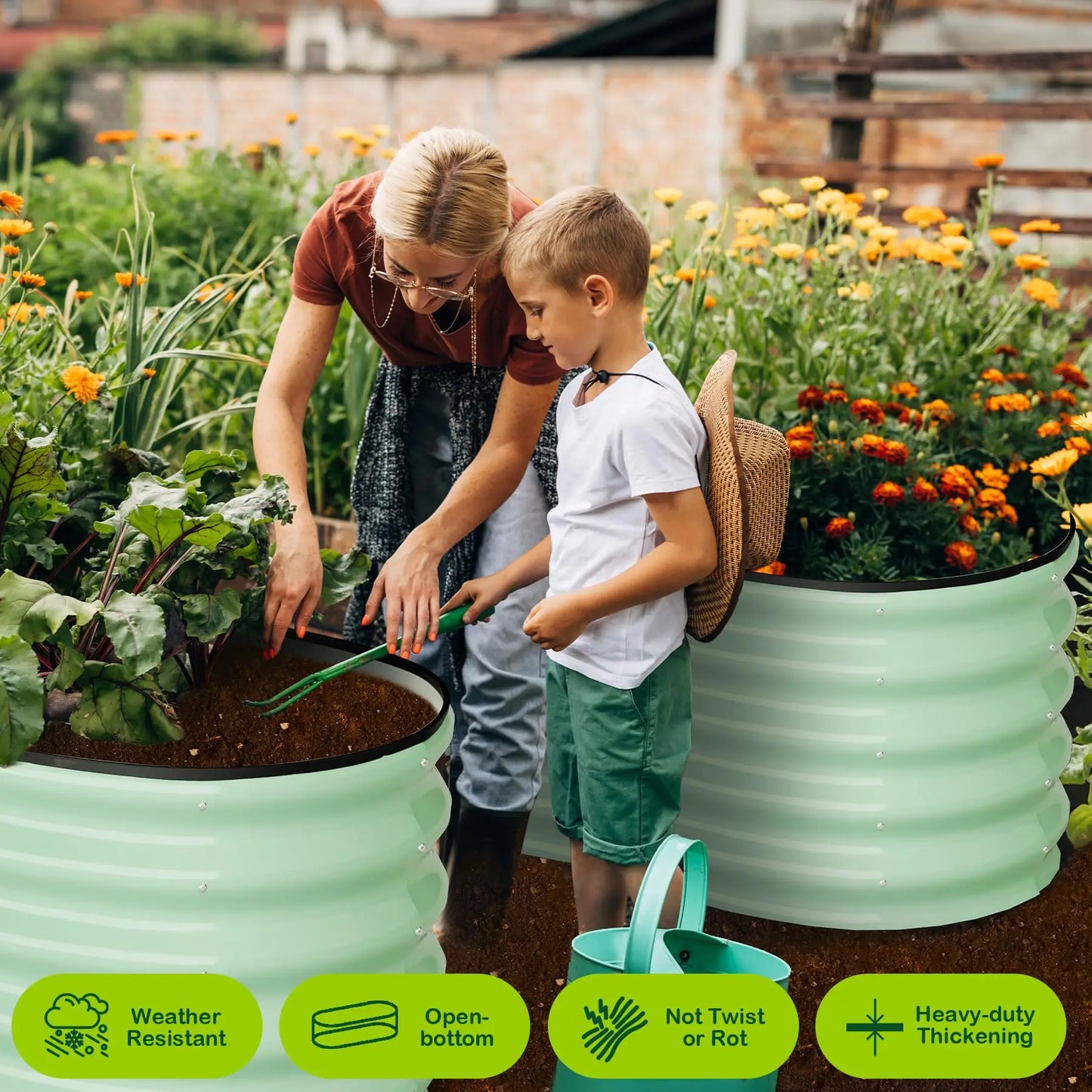 HiMISS Oval Galvanized Steel Raised Garden Bed Safety Edge 2-Pack Planter