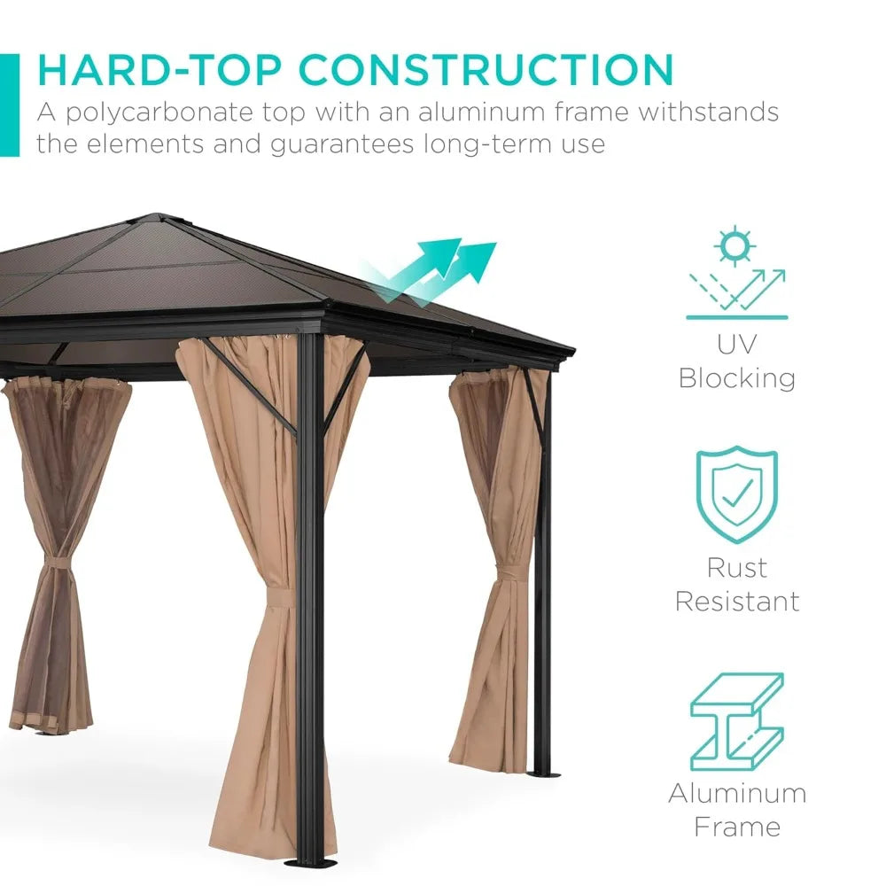 10x10ft Aluminum Hardtop Gazebo With Mosquito Netting And Curtains