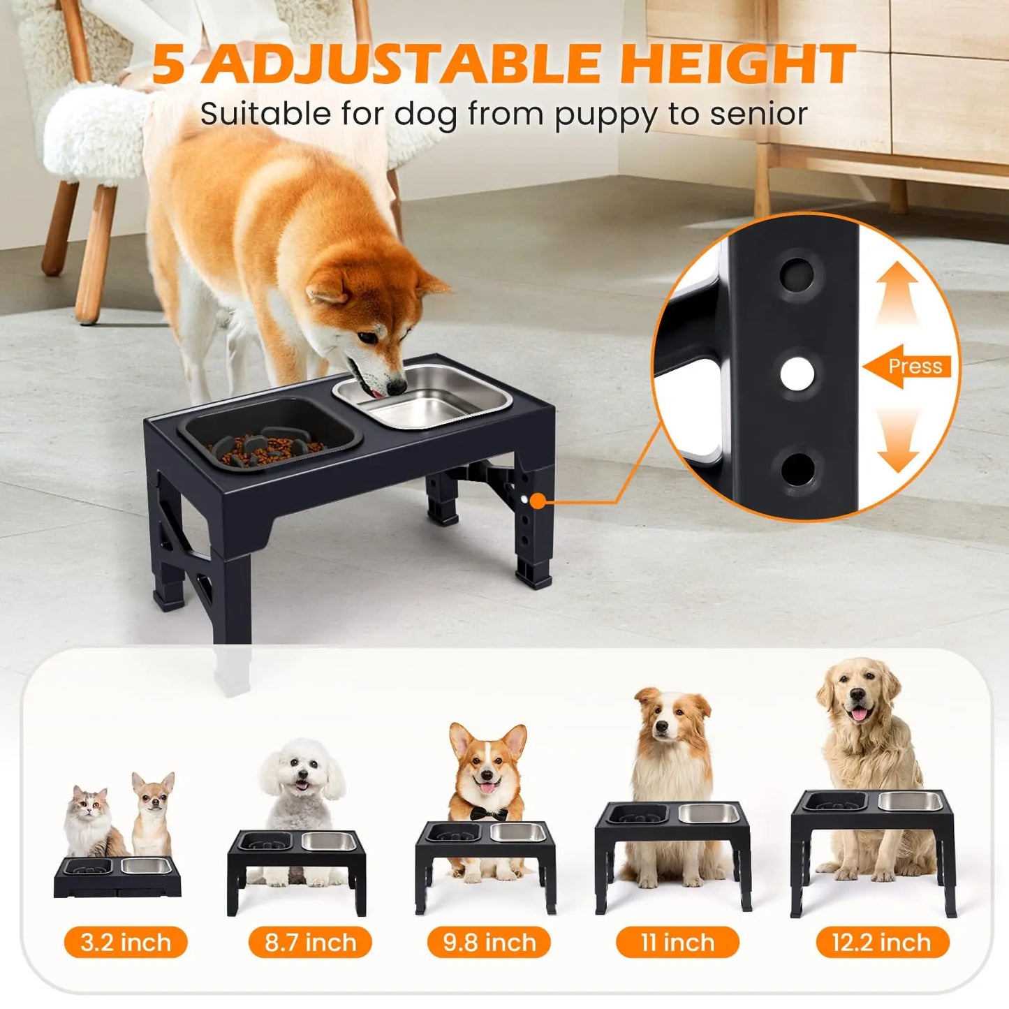 Elevated Slow Feeder Dog Bowls With Foldable Stand Non Slip