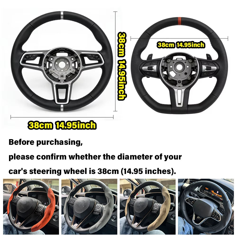 D Shaped Leather Steering Wheel Cover Anti Slip Ventilated Car Accessory