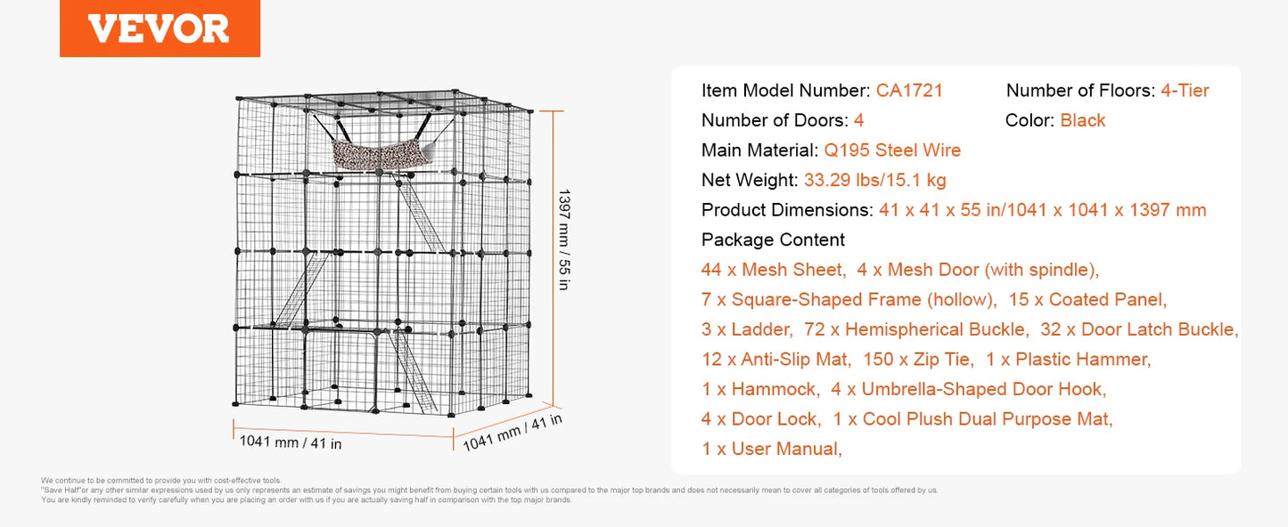 SucceBuy Cat Cage Detachable Metal Wire Enclosure With Front Doors