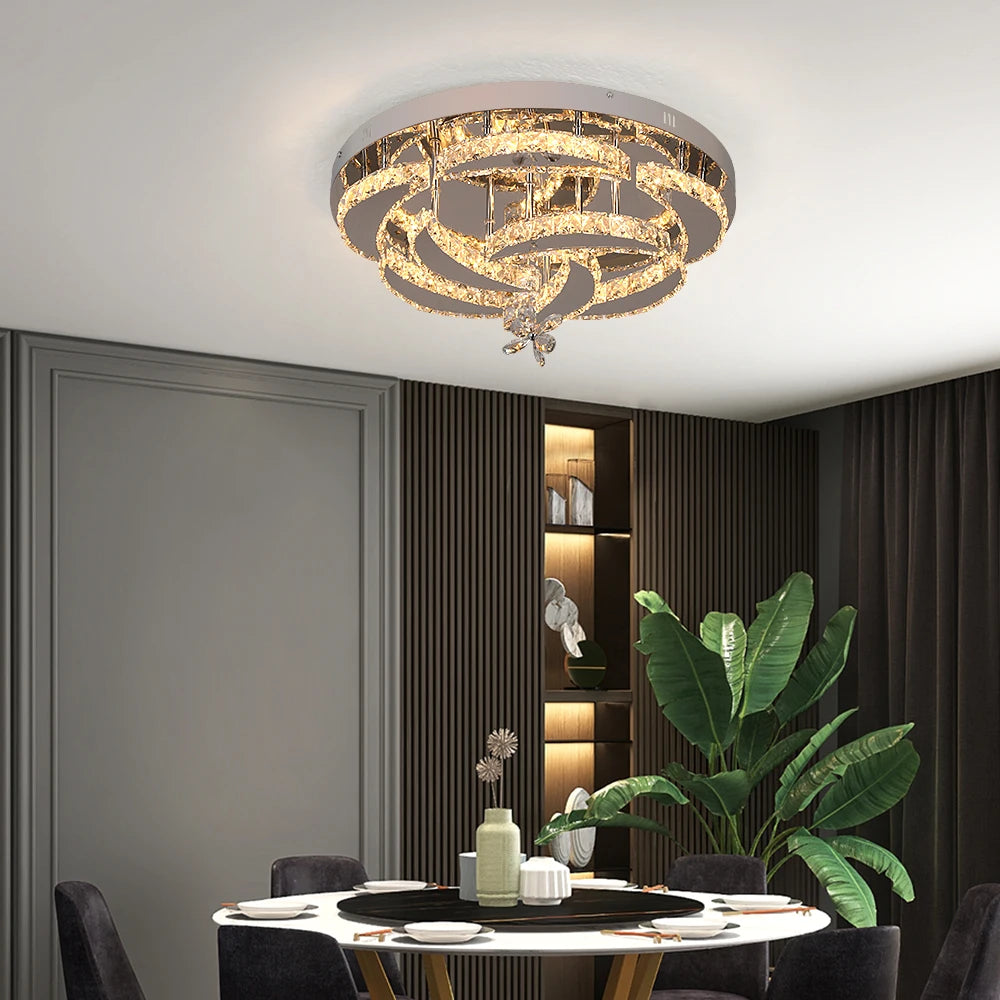 Crystal Ceiling Lamp Led Chandelier Modern Penadant Lighting Fixture For Living Dining Room Bedroom Decorate Lustre RC Dimmable
