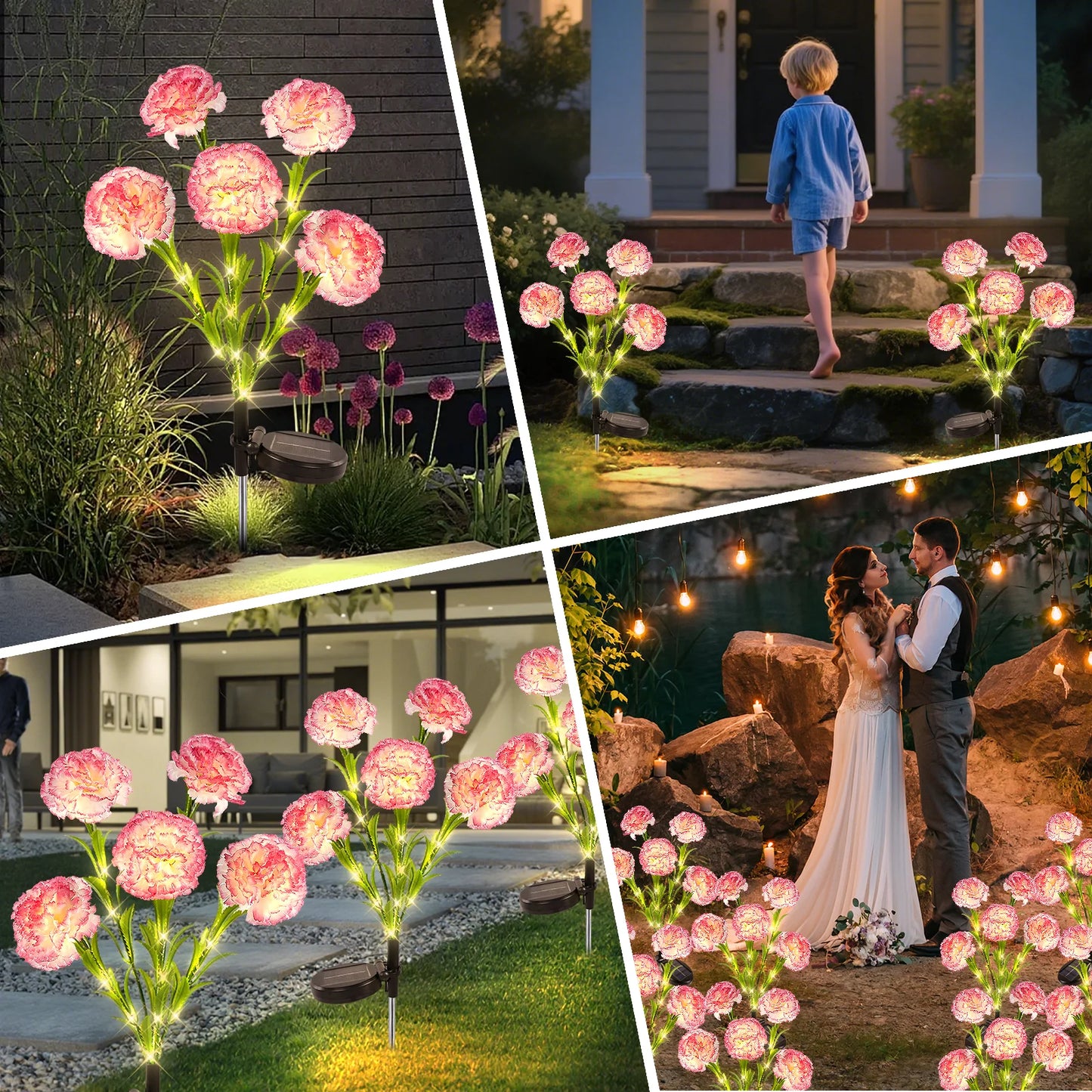 Waterproof LED Carnation Solar Lights For Outdoor Landscape Garden Decor