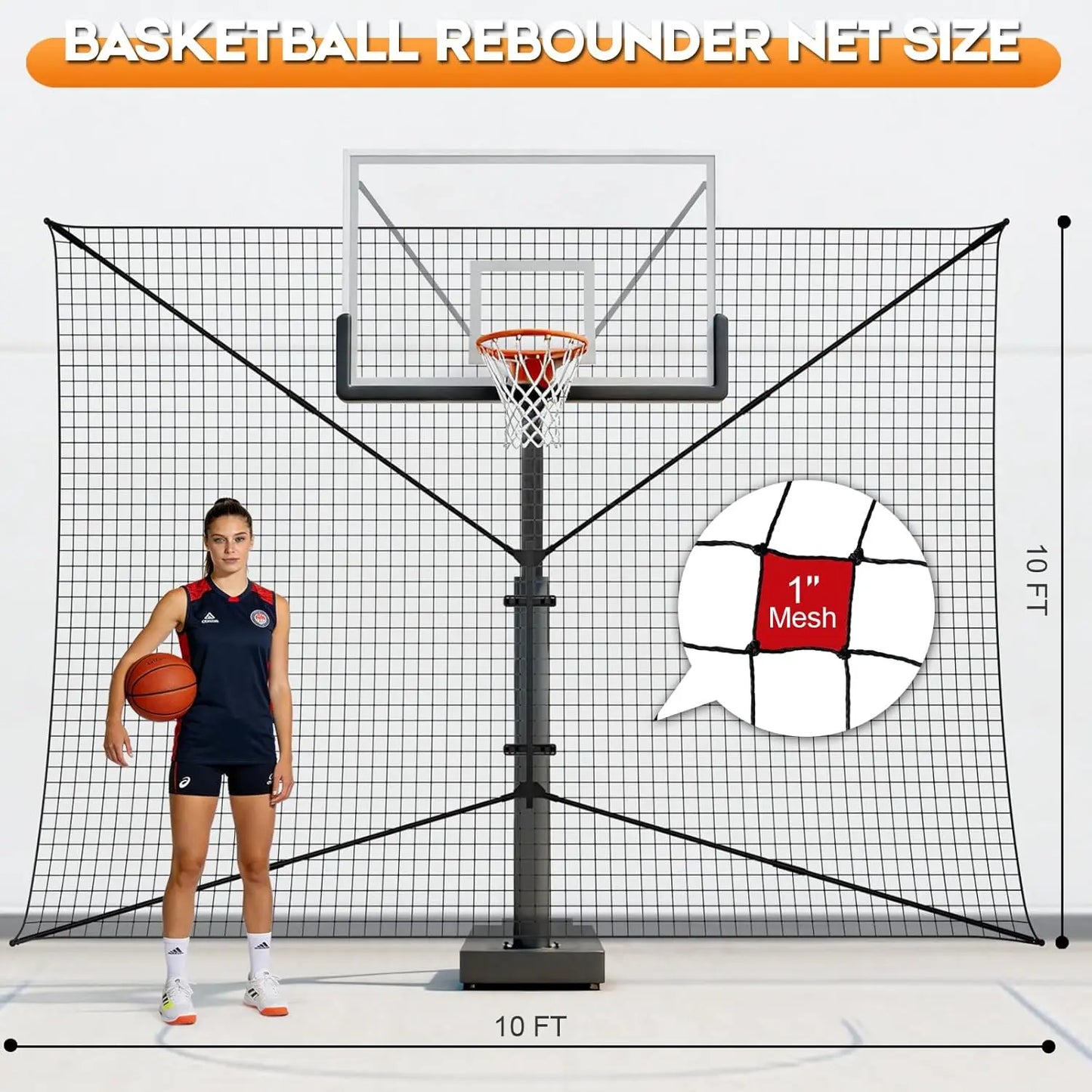 Heavy-Duty Steel Basketball Rebounder Net Backstop For Court And Yard