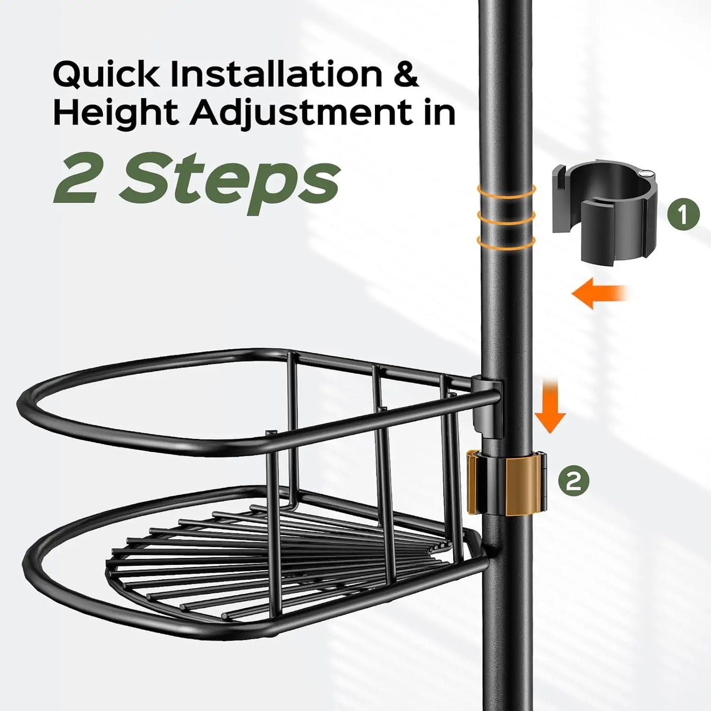 4-Tier Adjustable Tension Pole Shower Caddy Rustproof No-Drill Space-Saving