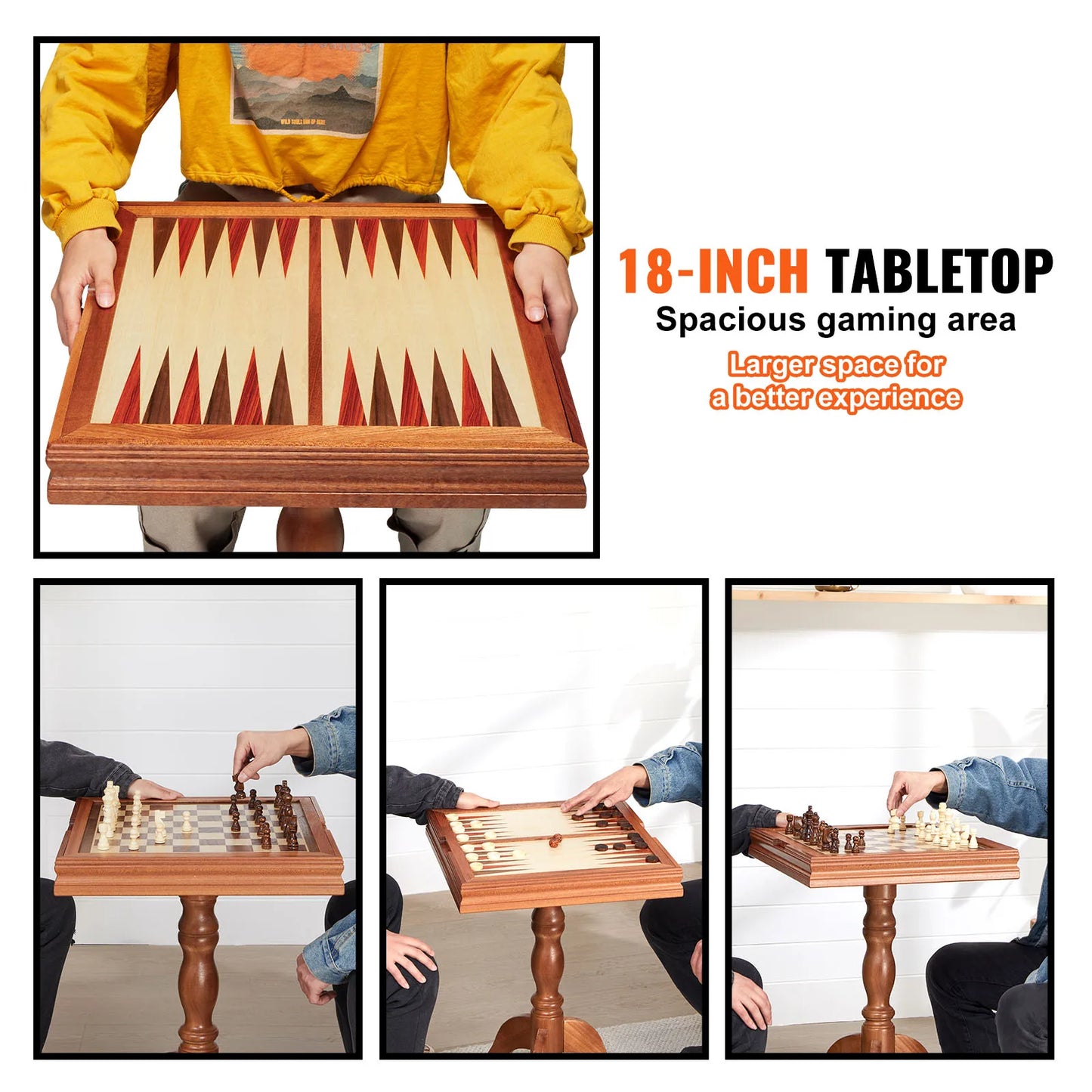 SucceBuy 3-in-1 Chess Checkers Backgammon Table Set
