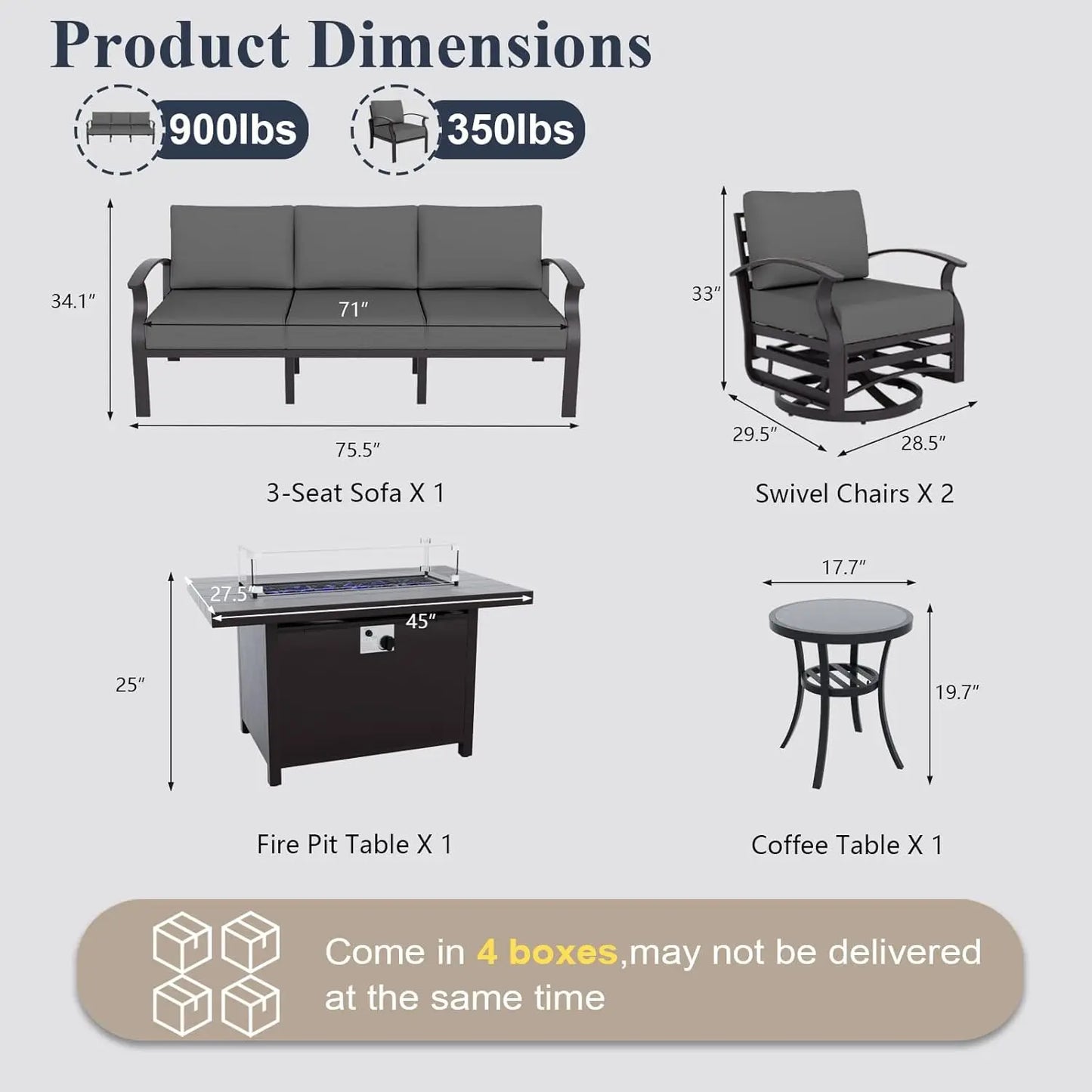 XIAOLANG Aluminum Patio Set With Fire Pit Table