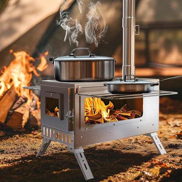 Portable Wood Burning Stove With Six Stainless Chimney Pipes