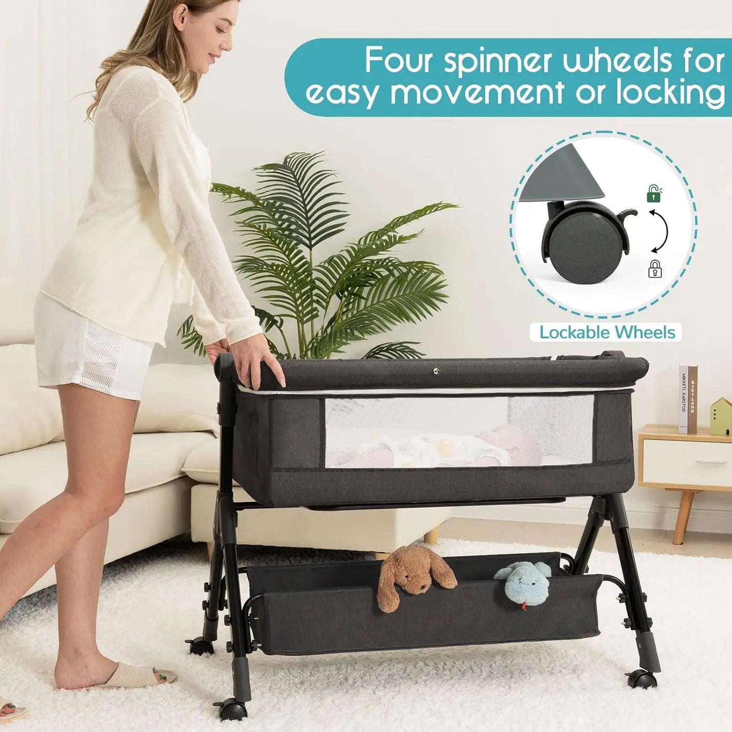 3-In-1 Adjustable Baby Bassinet With Folding Wheels Mosquito Net