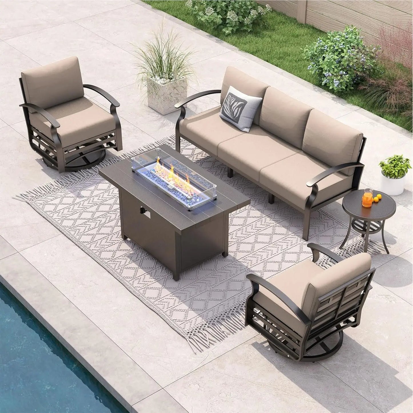 XIAOLANG Aluminum Patio Set With Fire Pit Table