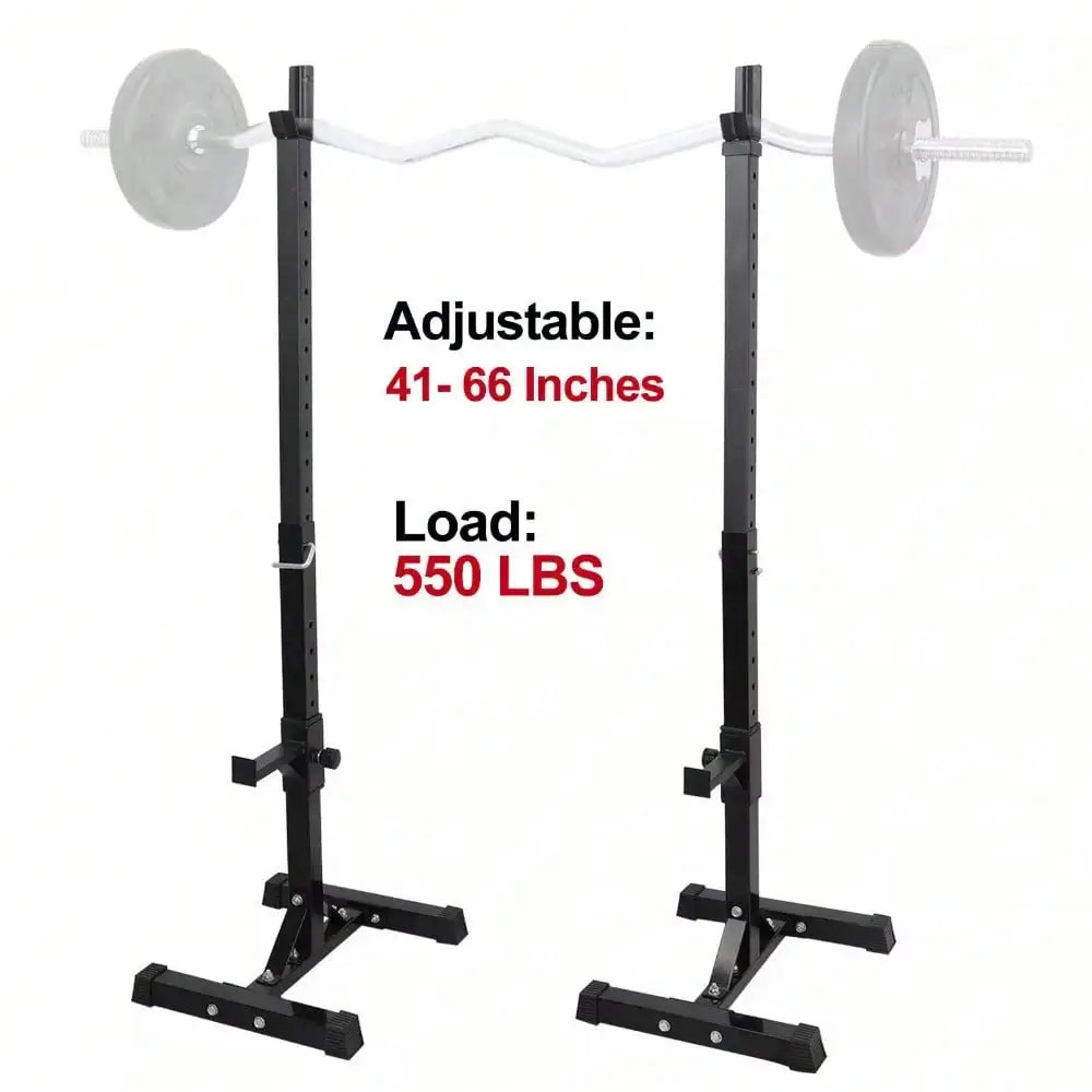 Adjustable Squat Stands For Barbell Steel Rack Pair