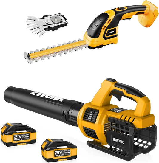 Cordless Leaf Blower And Hedge Trimmer Combo With Two Batteries Fast Charger