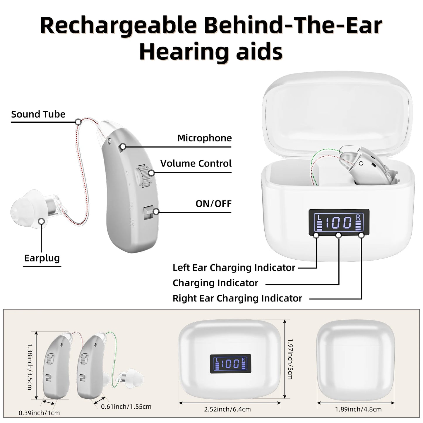 K&FCOPTEE Rechargeable Behind-The-Ear Hearing Aid ZF-M802