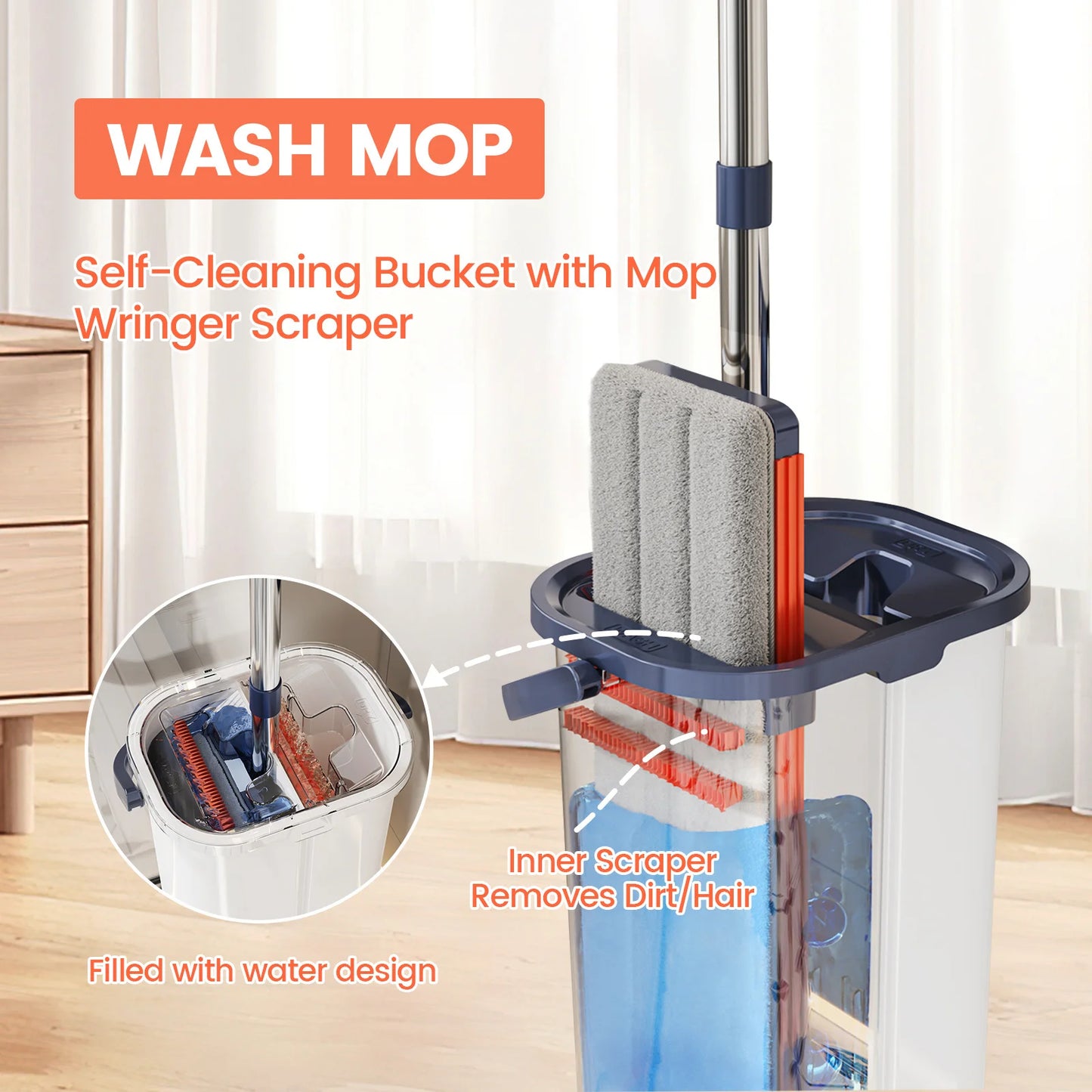 NONECN Microfiber Floor Cleaning Mop With Separate Dirty Water Bucket
