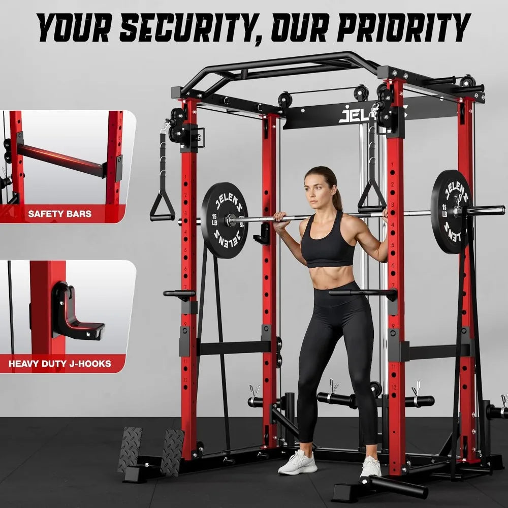 Squat Rack For Home Gym 2000LBS Capacity With Adjustable Pulley