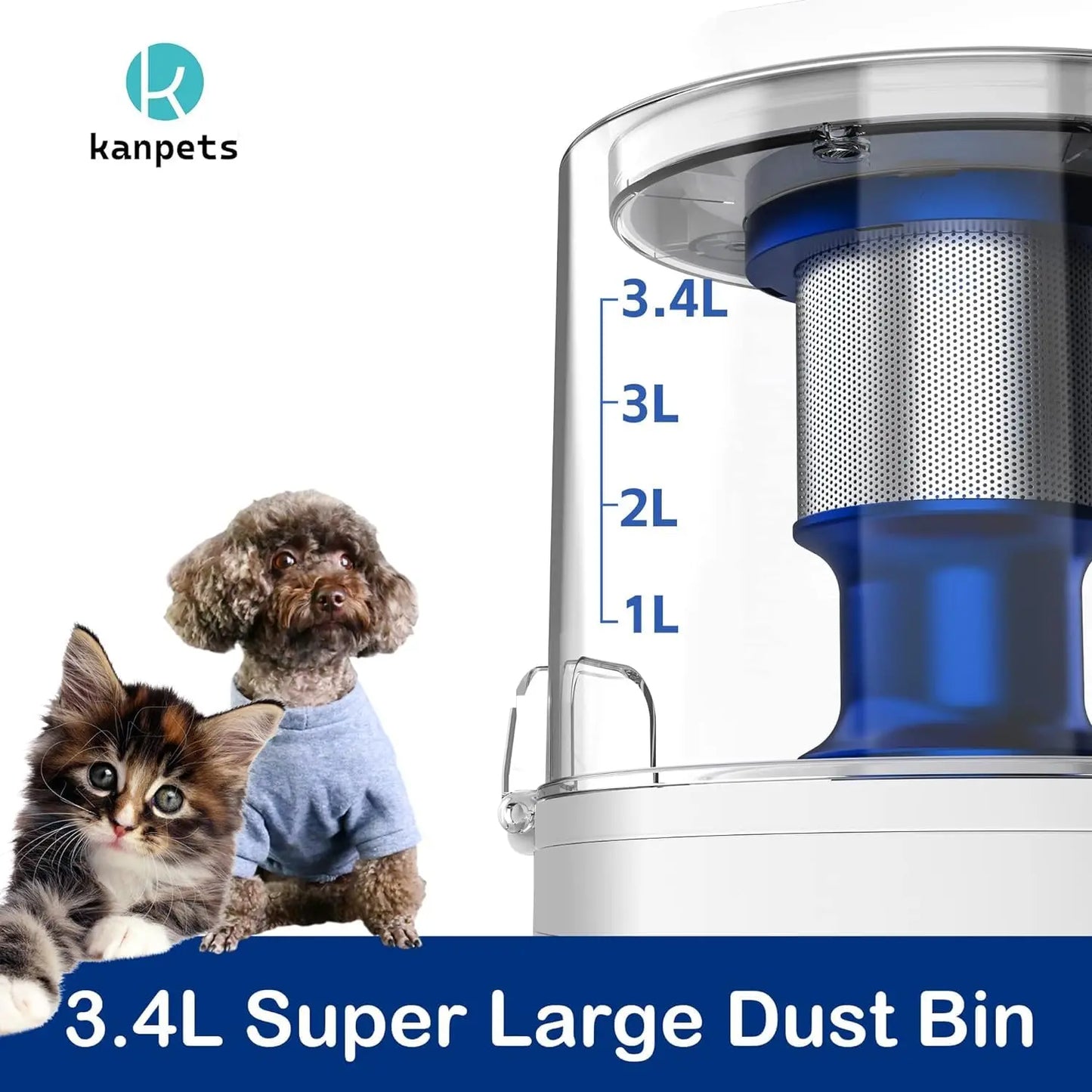 Pet Hair Vacuum With Dust Bin And Precision Grooming Tools
